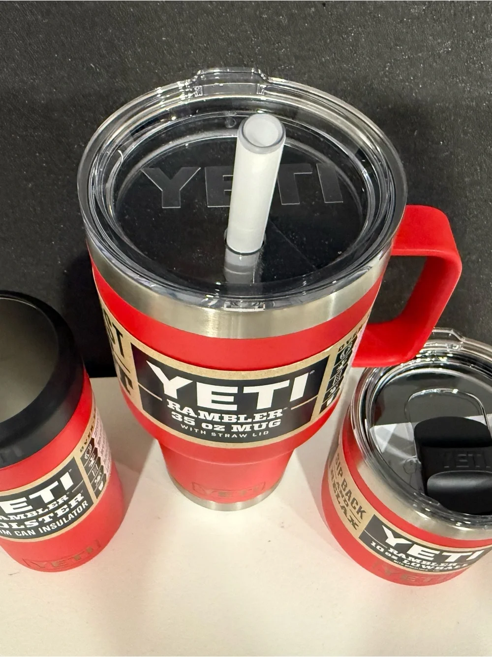 Yeti Red Rambler Set - Travel Mug, Lowball, and Colster